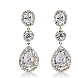 yzWG[EANZT[ S[hbLS[hCOhbvEhorecchini a perno placcato oro bianco cz goccia tondo sposa matrimonio g 1 23