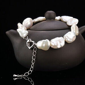 yzWG[EANZT[ uXbgp[zCgp[obN}U[Iup[Vo[braccialetto perle coltivazione bianco pera barocco madreperla argento 925 tz10
