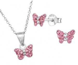 yzWG[EANZT[ K[Vo[X^[Oo^tCsNNX^ZbglbNXCObambina argento 925 sterling farfalla rosa cristallo set collana orecchini
