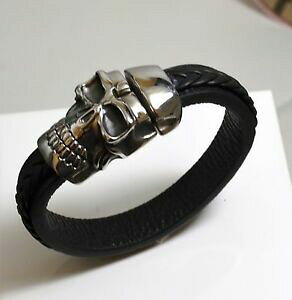 yzWG[EANZT[ uXbgL[gbZAVGCmbNXeehgoCJ[Yn[[bracelet cuir tresse et acier inox tete de mort 22 cm bikers, harley, db1642