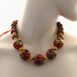 yzWG[EANZT[ lbNXp^[r[Ycollana donna perle rotonde legno parati mano 5 colori fiori fantasia perline