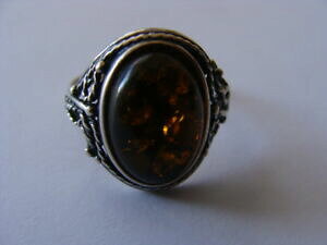 �y���������z�W���G���[�E�A�N�Z�T���[ �r�W���[�A���V�G���o�Q�����O�e�C���J�{�V�����A���u���A���W�F���g�V���o�[bijou ancien bague ring taille 56 cabochon ambre argent 925 silver