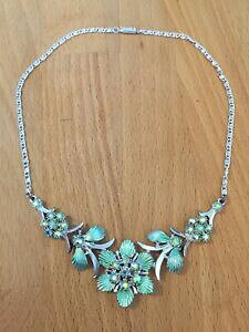 yzWG[EANZT[ Xp[NOO[Be[Wt[lbNXXgXO[Gicollana fiore vintage verde luccicante strass iridescenti verde smalto c1960s