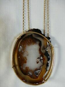 yzWG[EANZT[ AK^S[hbLlbNXX^CXghuEXCXfatto a mano marrone fetta in agata collana placcato oro stilista londra