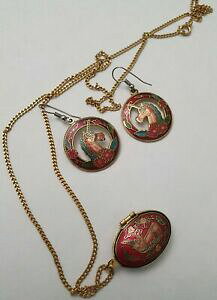 yzWG[EANZT[ N]lGiZbgy_g`F[COjR[t[bellissima 50s smalto cloisonne setciondolo amp; catena amp; orecchiniunicorno amp; fio