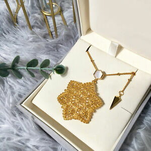 【送料無料】ジュエリー・アクセサリー チェーンネックレスペンダントステラマドレペルラホワイトレースメッキcollana catena ciondolo stella madreperla bianco pizzo hex placcato oro 18k gd3