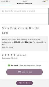 �y���������z�W���G���[�E�A�N�Z�T���[ �r�[�o�[�u���b�N�X�W���R�[�j�V���o�[�e�j�X�u���X���b�g��beaverbrooks zirconi argento bracciale tennis rrp �� 130