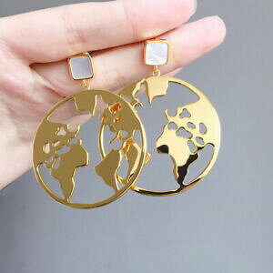 【送料無料】ジュエリー・アクセサリー ラウンドイヤリングアースマップレースマザーオブパールゴールドメッキホワイトorecchini rotondi mappa della terra pizzo madreperla bianco placcato oro 18k gd2