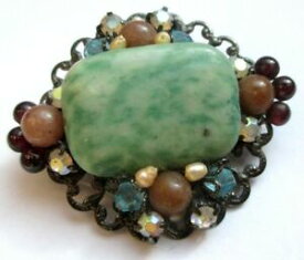 【送料無料】ジュエリー・アクセサリー アンシエンヌブローチヴィンテージクーラーアージェントカボションジャスペヴェールbroche ancienne bijou vintage couleur argent cabochon jaspe vert perles 2389