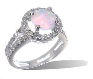 yzWG[EANZT[ EhJbgzCgt@CAIp[n[Vo[taglio rotondo bianco opale di fuoco halo cz aaa matrimonio fidanzamento argento