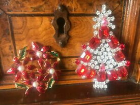 【送料無料】ジュエリー・アクセサリー ヴィンテージクリスマスツリーリースブローチvintage christmas tree amp; wreath brooch