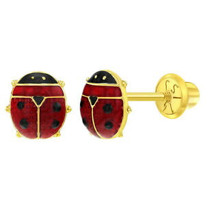 yzWG[EANZT[ S[hCG[bhGilWgCO14k oro giallo rosso smalto coccinella vite retro orecchini per neonati a bimbi