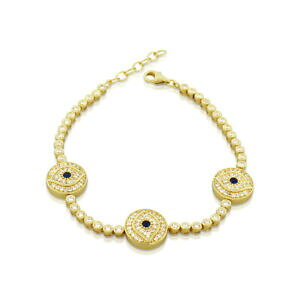 yzWG[EANZT[ Vo[X^[OS[hCG[W[W[}bLIejXuXbg925 argento sterling oro giallo maglia cz malocchio tennis donna bracciale