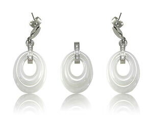 �y���������z�W���G���[�E�A�N�Z�T���[ �Z�b�g�y���_���g�{�^���C�������O���f���]�[�C�z���C�g�Z���~�b�N�X�e�����X���C���X�g�[��set ciondolo amp; orecchini a bottone modello zoe bianco ceramica acciai