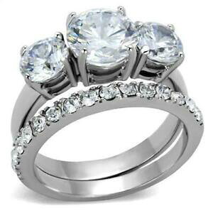 �y���������z�W���G���[�E�A�N�Z�T���[ ���f�B�[�X�����Oladies ring set three stone past present future cz wedding engagement steel 2177