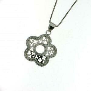 yzWG[EANZT[ y_gciondolo fiore lavorato allinterno in vero argento 925 con brillanti bianchi