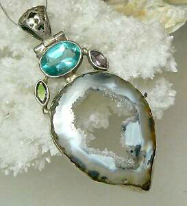 yzWG[EANZT[ i`hTX^eBeAK^gsEXAWXgX^[OVo[y_gnaturale drusa stalactite agata topazio ametista 925 pendente argento sterling
