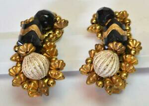 yzWG[EANZT[ Be[Wz[uJ[ubNzCgS[hr[YI[oVFCvNbvICOvintage firmato hobe color oro bianco nero perline ovale forma 