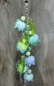 yzWG[EANZT[ XeXv[N`F[y_gglass jewels in acciaio inox lampwork catena ciondolo fiori blu primavera estate m039