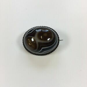 yzWG[EANZT[ Be[W^uRXghAK^^hu[`F{_fR[_cCXgvintage metal branco listrado agata montado broche borda de corda twist