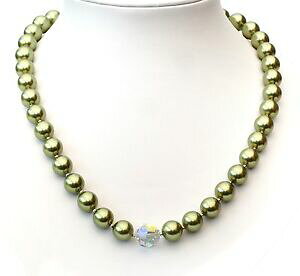 yzWG[EANZT[ RA[XtXL[O[NX^p[lbNXnuovo 41cm7cm collana con 10mm12mm swarovski perle verdecrystal a partire da collier