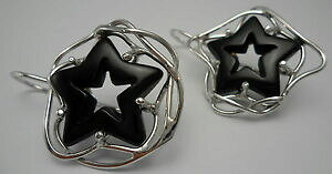 �y���������z�W���G���[�E�A�N�Z�T���[ �C�������O�X�^�[�I�jorecchini donna forma stella in onice nero e argento 925