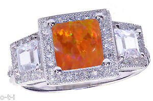 【送料無料】ジュエリー・アクセサリー ゴールドホワイトカットプリンセスバゲットメキシコオパールoro bianco taglio princess grande promessa w baguette cz messicano fuoco opale