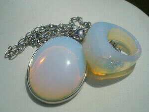 �y���������z�W���G���[�E�A�N�Z�T���[ �{�[���b�g�h�r�W���[�A���I�y���C���I�y�����[�k�A�[�W�F���g�y���f���e�B�t�o�Qbeau lot de 2 bijoux en opalitechaine argentpendentifbague t56