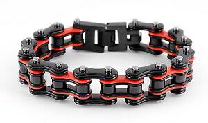 yzWG[EANZT[ YXeXX`[_uubNW[W[bhoCN`F[uXbgZ[uomo acciaio inox doppia maglia nero rosso bike catena bracciale usa sel