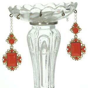 yzWG[EANZT[ IWCXg[S[hCXg[COEFfBOhbvCujOorecchini a perno dorato arancione strass rettangolo goccia matrimonio sera