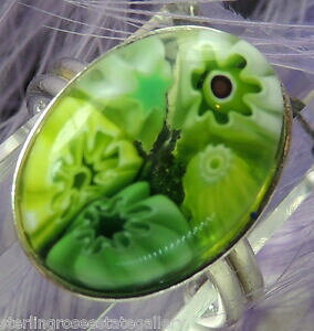 yzWG[EANZT[ Ff~tBI[Vo[X^[OGXe[gv^AlbTCY16cm verde millefiori argento sterling 0925 estate punta anello adj size 35 a