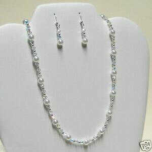 yzWG[EANZT[ X^[OVo[CXtXL[NX^p[uChZbgCOlbNXargento sterling ~ in swarovski cristallo perle sposa set orecchini c