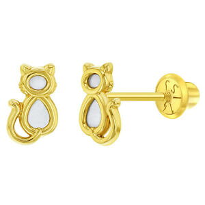 yzWG[EANZT[ S[hCG[}U[Iup[gLbgXN[gCO14k oro giallo madreperla piccolo gatto vite retro orecchini per young ragazze