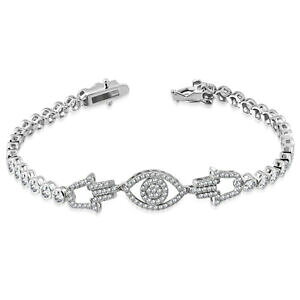 yzWG[EANZT[ Vo[X^[OzCgx[nT}bLIejXveNVuXbgargento sterling bianco lunetta cz hamsa malocchio protezione tennis bracciale