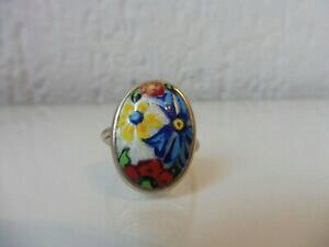 yzWG[EANZT[ xVo[Gibella, vecchio anello, 835 argento, smaltato, fiori