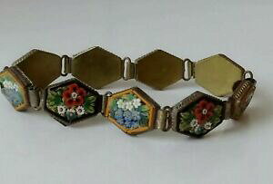 yzWG[EANZT[ AVAuXbgCg}CNTCNpehF[~tBI[ancien bracelet laiton et micro mosaique pate de verre decor floral millefiori