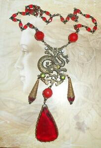 yzWG[EANZT[ ARA[vXgAVAAVGhSCgNX^XgXrare collier plastron ancien asie dragon laiton cristal rubis strass