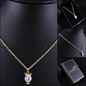 yzWG[EANZT[ X[tNElbNX`F[S[hXtXL[RNX^P[Xcollana piccole gufo, catena regalo donna, oro, swarovski R cristalli, in astuccio