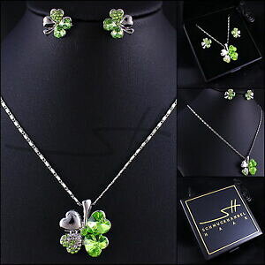 yzWG[EANZT[ ZbglbNX{^CON[o[zCgS[hXtXL[P[Xset regalo collana orecchini a bottone * quadrifoglio * oro bianco pl, swarovski e