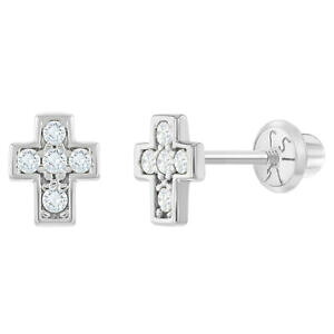 yzWG[EANZT[ zCgS[hL[rbNWRlWgCO14k oro bianco zirconi cubici trasparenti piccolo croce vite retro orecchini per