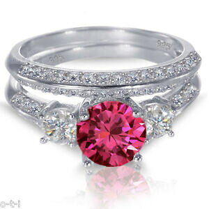 【送料無料】ジュエリー・アクセサリー ゴールドホワイトシルバースターリングブリリアントルビーリングウェディングセットoro bianco argento sterling brillante rubino anello fidanzamento matrimonio set