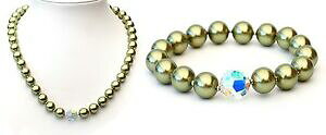 yzWG[EANZT[ ZbglbNXuXbgXtXL[p[O[NX^nuovo set 41cm7cm collana e bracciale con swarovski perle verdecrystal ab