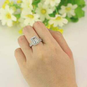 【送料無料】ジュエリー・アクセサリー エメラルドカットホワイトシルバースターリングハローエンゲージセットリングsmeraldo taglio bianco cz 925 argento sterling halo fidanzamento set anello