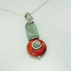 yzWG[EANZT[ n_[fUCi[nhChVo[X^[O[}TSKXy_ghadar designers artigianale argento sterling antico romano vetro coral ciondolo