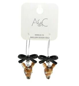 yzWG[EANZT[ fBAwbhVo[{ECOubNXtXL[j[Gixa amp; c arti mestieri orecchini fiocchi doe deer head silver nero swarovski smalto