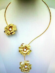 yzWG[EANZT[ lbNXRA[collier rigido con fiori di loto dorato 14 kt e perle collana floreale e perle