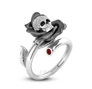 yzWG[EANZT[ lIC^A[YXJVo[X^[OK[t[Onero oro rosa amp; teschio italiano 925 argento sterling bambina fiore anello
