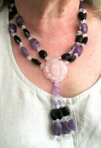 yzWG[EANZT[ RA[A`Xei`yfeBtNH[c[YrW[Be[Wsublime collier perles amethyste naturelles pendentif quartz rose bijou vintage