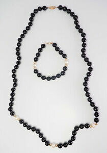 yzWG[EANZT[ Be[WRjLXp[S[hlbNXOZbguXbgvintage onice perle 14k oro collana lunga e set braccialetto