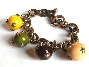 �y���������z�W���G���[�E�A�N�Z�T���[ �A�[���f�R�t�����Z�u���X���b�g�o�P�C�e�G�g���[���y���f���P�X�u�����P�Xart deco francais bracelet bakelite etoiles pendeloques breloques 1930